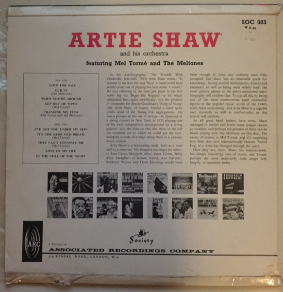 Artie Shaw And His Orchestra Featuring Mel Tormé And The Meltones* - Artie Shaw And His Orchestra Featuring Mel Tormé And The Meltones (LP, Comp)