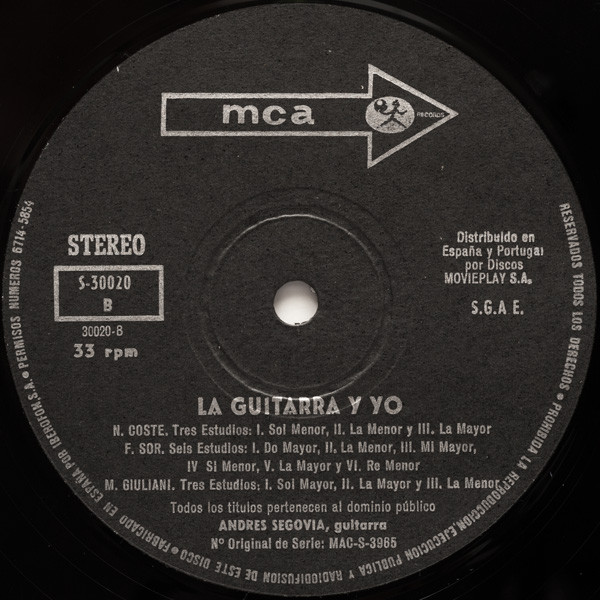 Andrés Segovia - La Guitarra Y Yo (LP, Album)