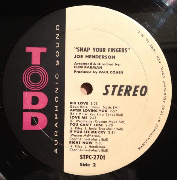 Joe Henderson (2) - Snap Your Fingers (LP, Album)