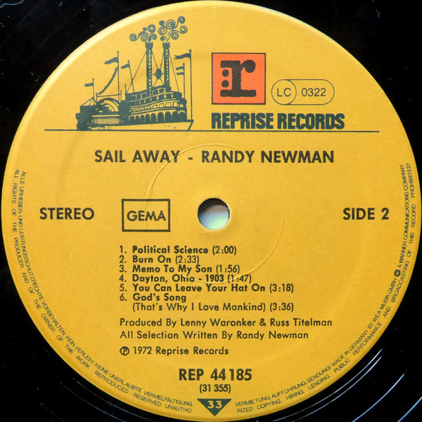 Randy Newman - Sail Away (LP, Album, RE)