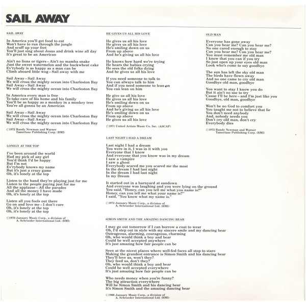 Randy Newman - Sail Away (LP, Album, RE)