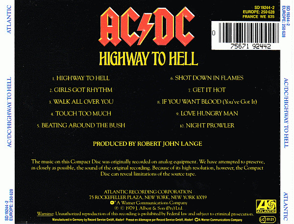 AC/DC - Highway To Hell (CD, Album, RE)