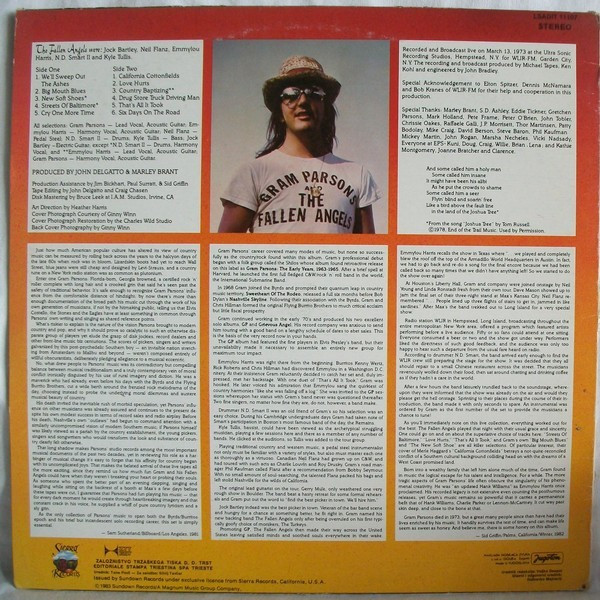 Gram Parsons & The Fallen Angels Featuring Emmylou Harris - Live 1973 (LP, Album, RE)