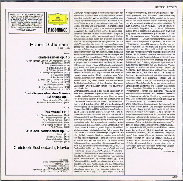 Robert Schumann - Christoph Eschenbach - Kinderszenen - Abegg Variationen - Intermezzi - Waldszenen (LP, RE)