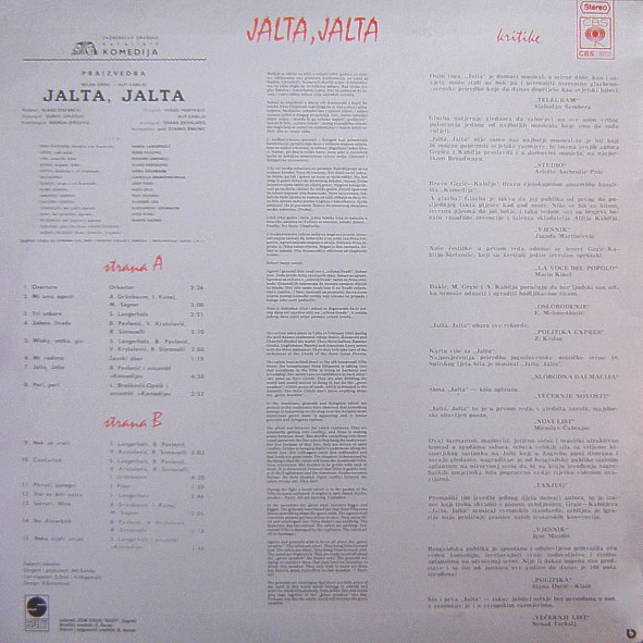 Alfi Kabiljo, Milan Grgić - Jalta, Jalta (Musical) (LP, Album, RE)