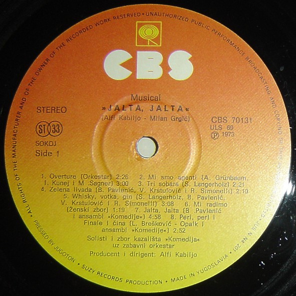 Alfi Kabiljo, Milan Grgić - Jalta, Jalta (Musical) (LP, Album, RE)