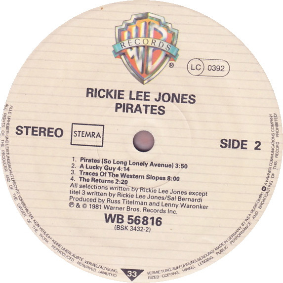 Rickie Lee Jones - Pirates (LP, Album)