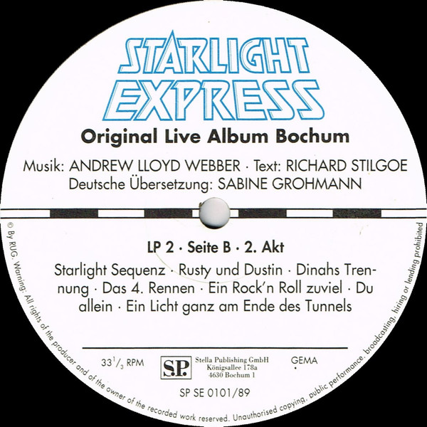 Andrew Lloyd Webber - Starlight Express - Original Live Album-Bochum (2xLP, Album)