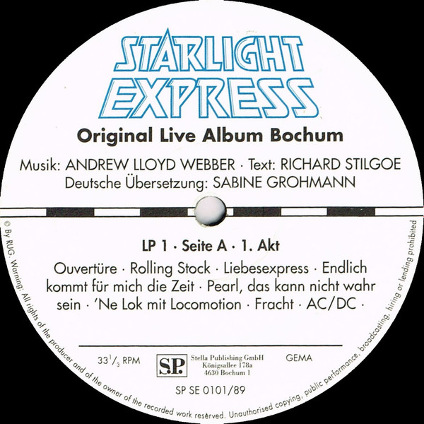 Andrew Lloyd Webber - Starlight Express - Original Live Album-Bochum (2xLP, Album)