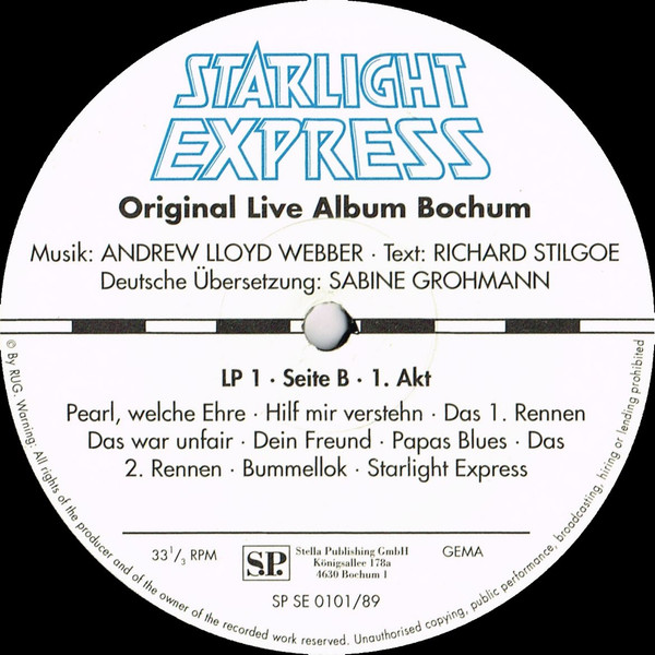 Andrew Lloyd Webber - Starlight Express - Original Live Album-Bochum (2xLP, Album)