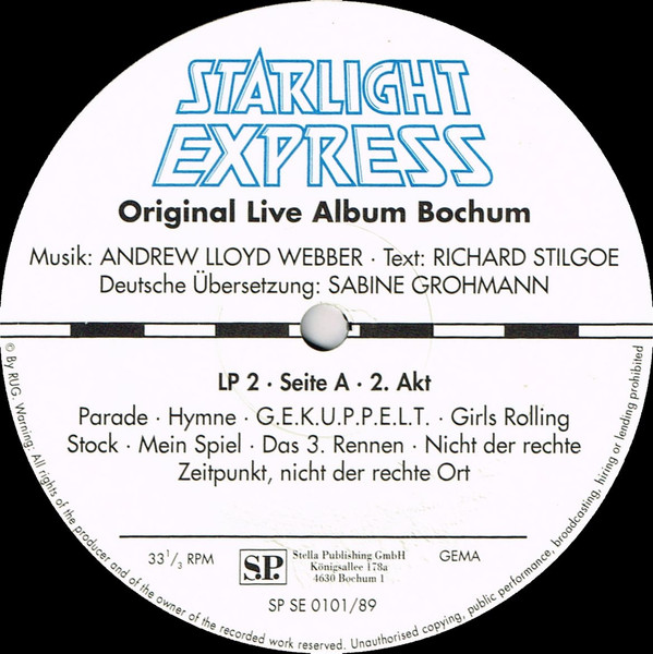 Andrew Lloyd Webber - Starlight Express - Original Live Album-Bochum (2xLP, Album)