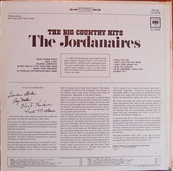 The Jordanaires - The Big Country Hits (LP)