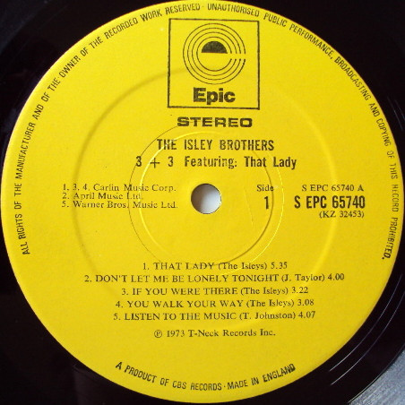 The Isley Brothers - 3 + 3 Featuring: That Lady (LP, Album, Yel)