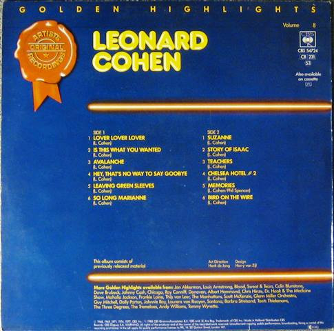 Leonard Cohen - Golden Highlights Volume 8 (LP, Comp, RE)