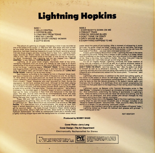 Lightning Hopkins* - The Blues (LP, Album, Comp, RE, Gat)