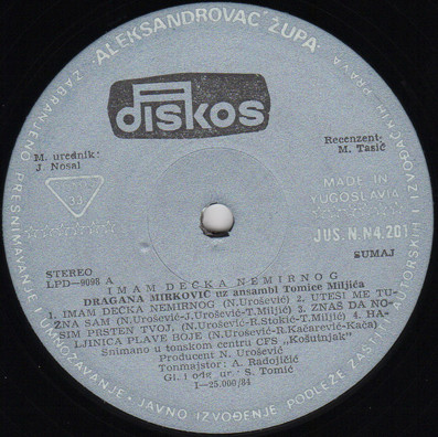 Dragana Mirković , Uz Ansambl Tomice Miljića - Imam Dečka Nemirnog / Haj Mladiću Baš Si Šik (LP, Album)