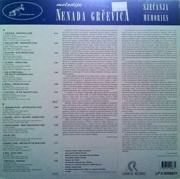 Nenad Grčević - Sjećanja / Memories - Melodije Nenada Grčevića (LP, Comp)