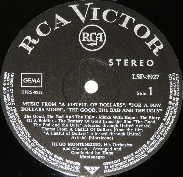 Hugo Montenegro And His Orchestra - Music From 'A Fistful Of Dollars', 'For A Few Dollars More' & 'The Good, The Bad And The Ugly' (LP, Album)