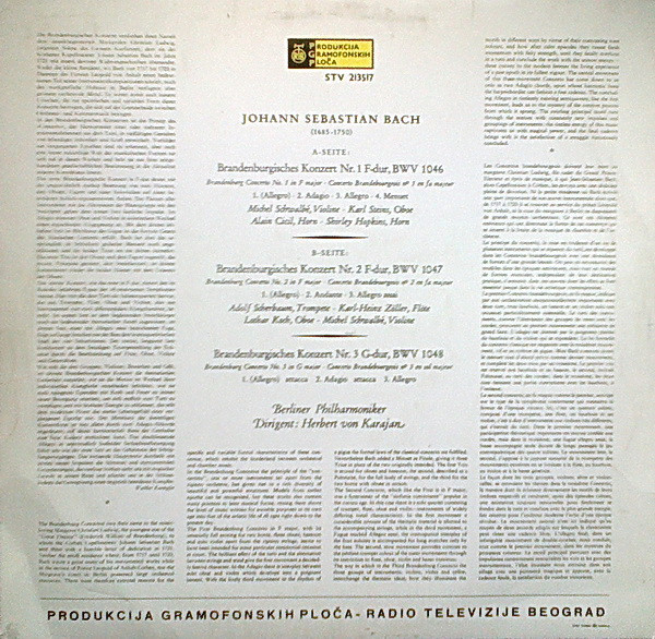 Herbert Von Karajan, Berliner Philharmoniker, Bach* - Brandenburgische Konzerte Nr. 1, 2 & 3 (LP)
