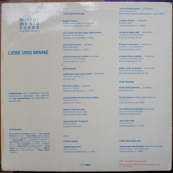 Les Menestrels - Liebe Und Minne (LP, Album)