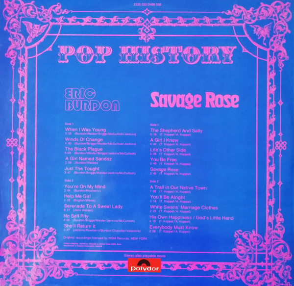 Eric Burdon, Savage Rose - Pop History (2xLP, Comp)