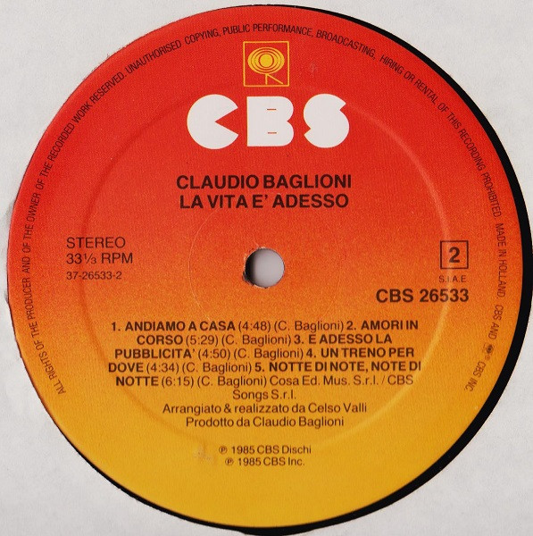 Claudio Baglioni - La Vita Ãˆ Adesso (LP, Album, Gat)