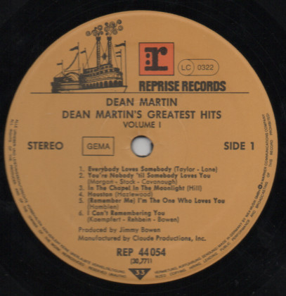 Dean Martin - Dean Martin's Greatest Hits! Vol. 1 (LP, Comp, RE)