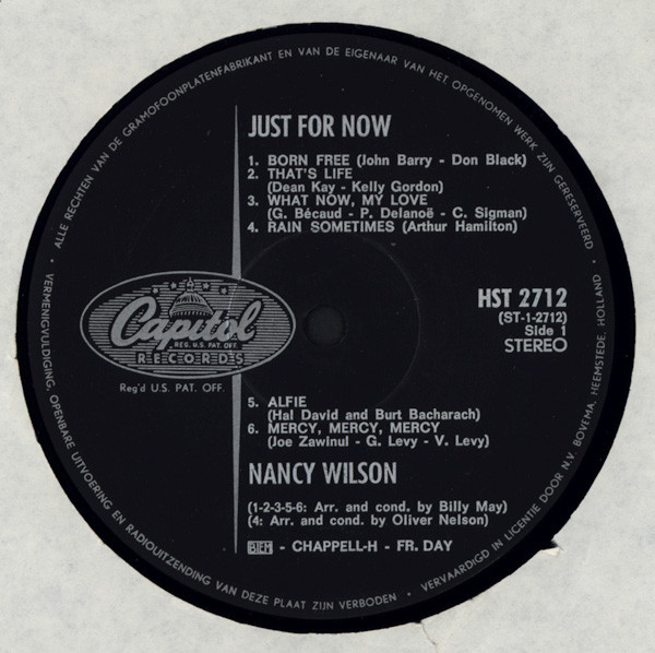 Nancy Wilson - Just For Now: (LP, Album, Gat)