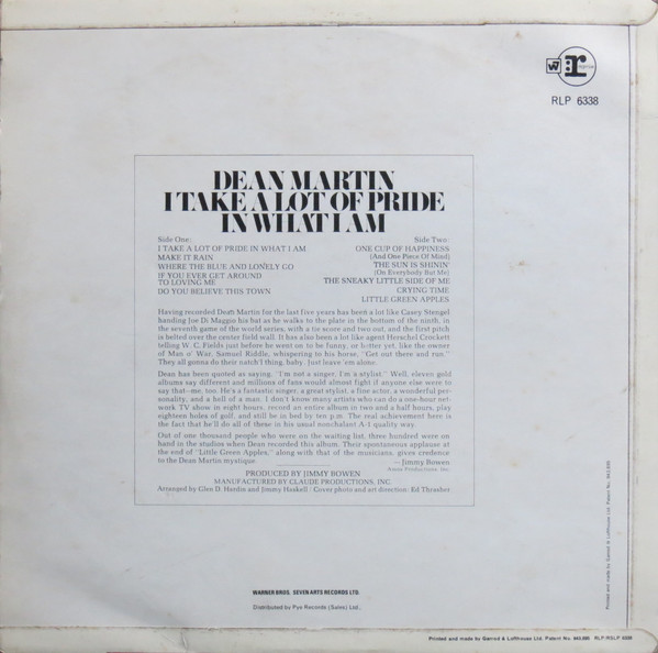 Dean Martin - I Take A Lot Of Pride In What I Am (LP, Album)