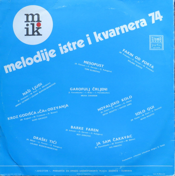 Various - Melodije Istre I Kvarnera 74 (LP, Album)