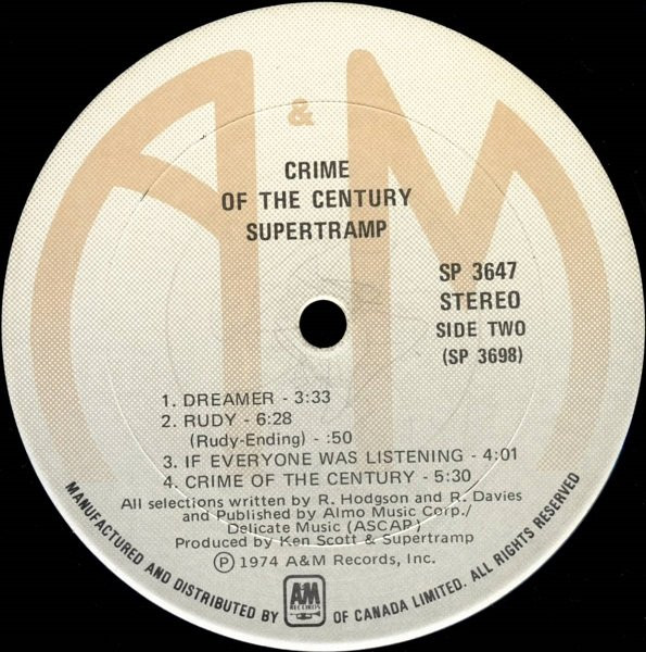 Supertramp - Crime Of The Century (LP, Album)