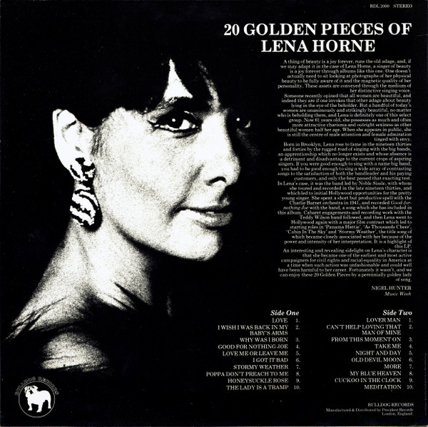 Lena Horne - 20 Golden Pieces Of Lena Horne (LP, Comp, RE)