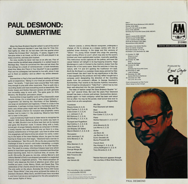 Paul Desmond - Summertime (LP, Album)