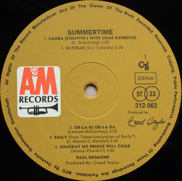 Paul Desmond - Summertime (LP, Album)