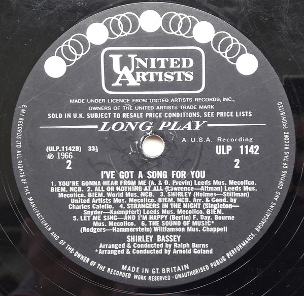 Shirley Bassey - I've Got A Song For You (LP, Album, Mono)