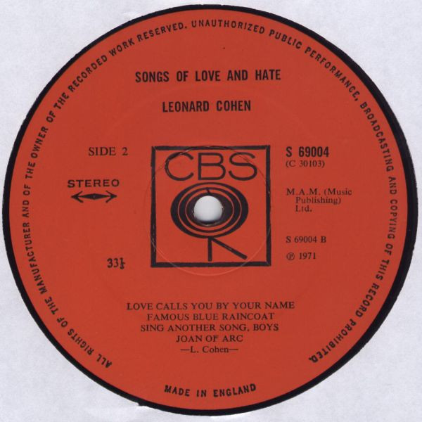 Leonard Cohen - Songs Of Love And Hate (LP, Album)