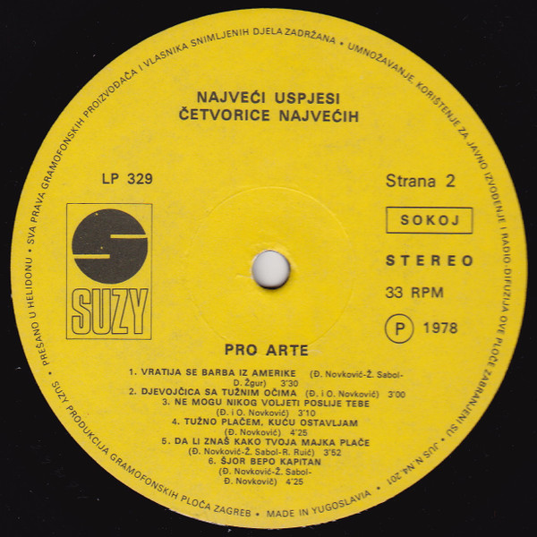 Mišo* / Pro Arte (2) / Kićo* / Duško* - Najveći Uspjesi Četvorice Najvećih (2xLP, Comp)