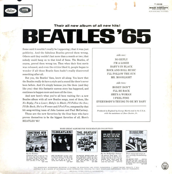 The Beatles - Beatles '65 (LP, Album, Mono, Pin)