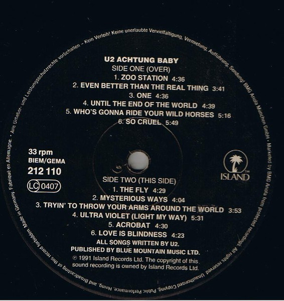 U2 - Achtung Baby (LP, Album, Son)