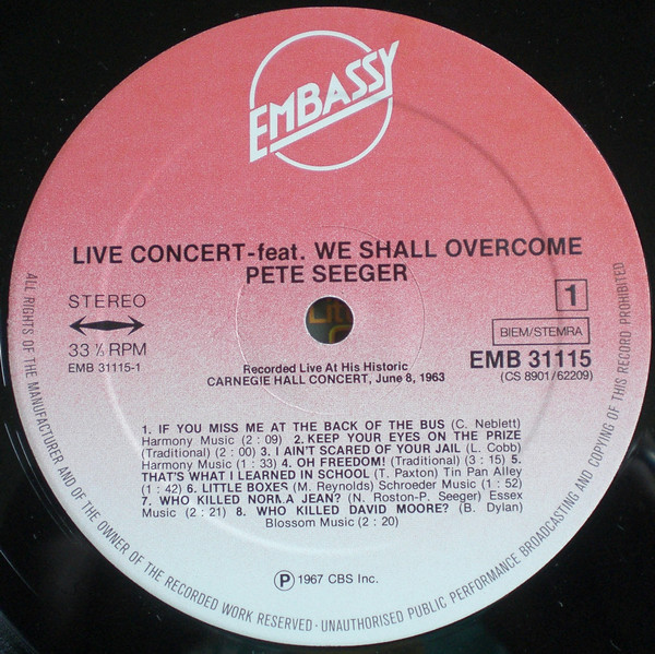 Pete Seeger - Live Concert (LP, Whi)