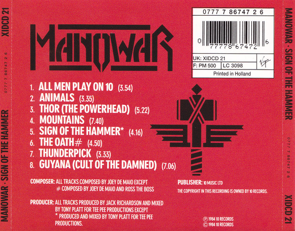 Manowar - Sign Of The Hammer (CD, Album, RP)