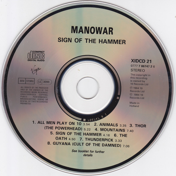 Manowar - Sign Of The Hammer (CD, Album, RP)