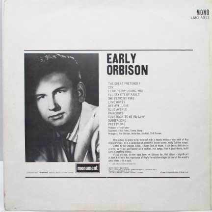 Roy Orbison - Early Orbison (LP, Album, Comp, Mono)