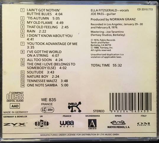Ella Fitzgerald / Joe Pass - Fitzgerald & Pass...Again (CD, Album, RE)