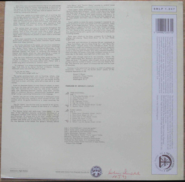 Fred McDowell / Furry Lewis - When I Lay My Burden Down (LP, Album, RE)