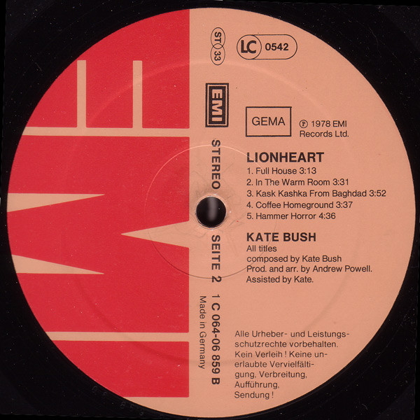 Kate Bush - Lionheart (LP, Album, Gat)