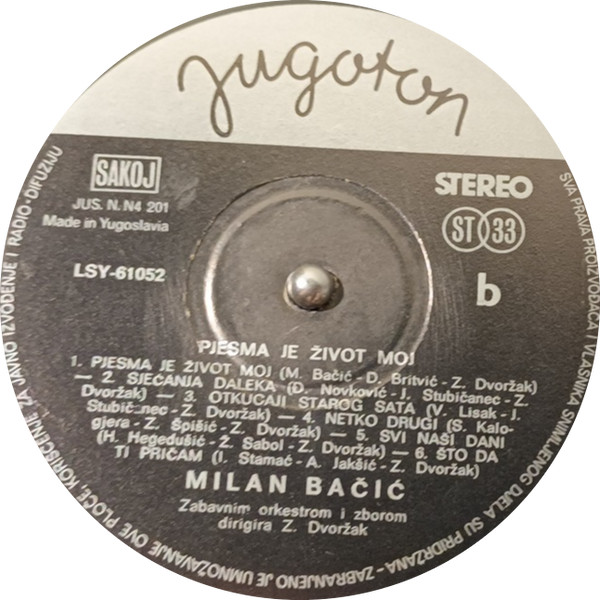 Milan Bačić - Pjesma Je Život Moj (LP, Album)
