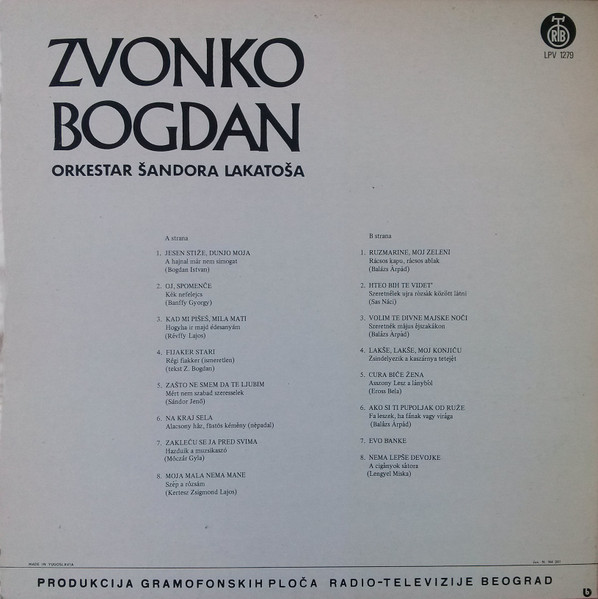 Zvonko Bogdan - Zvonko Bogdan I Orkestar Šandora Lakatoša (LP, Album, RE)