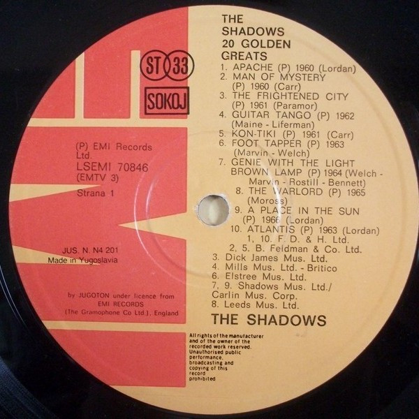 The Shadows - 20 Golden Greats (LP, Comp)