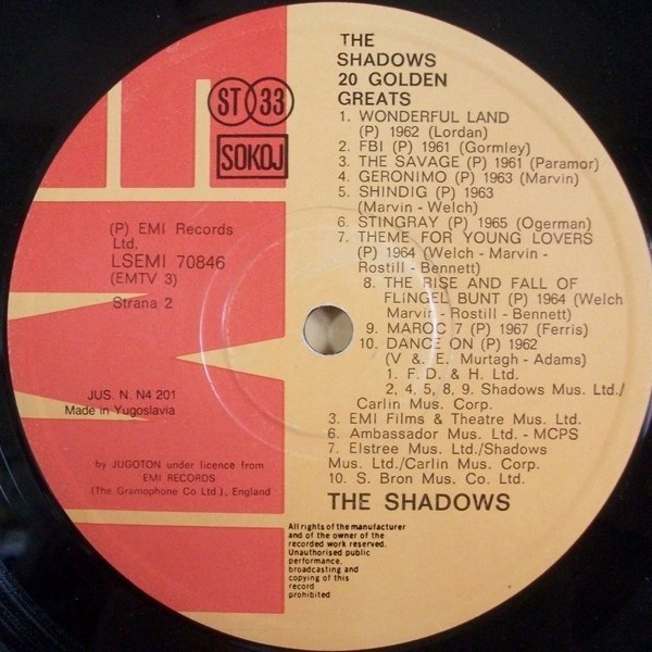 The Shadows - 20 Golden Greats (LP, Comp)